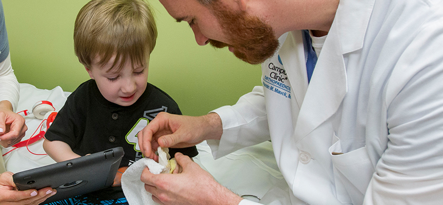 Orthopedic hand patient at Le Bonheur Children's Hospital with Dr. Ben Mauck